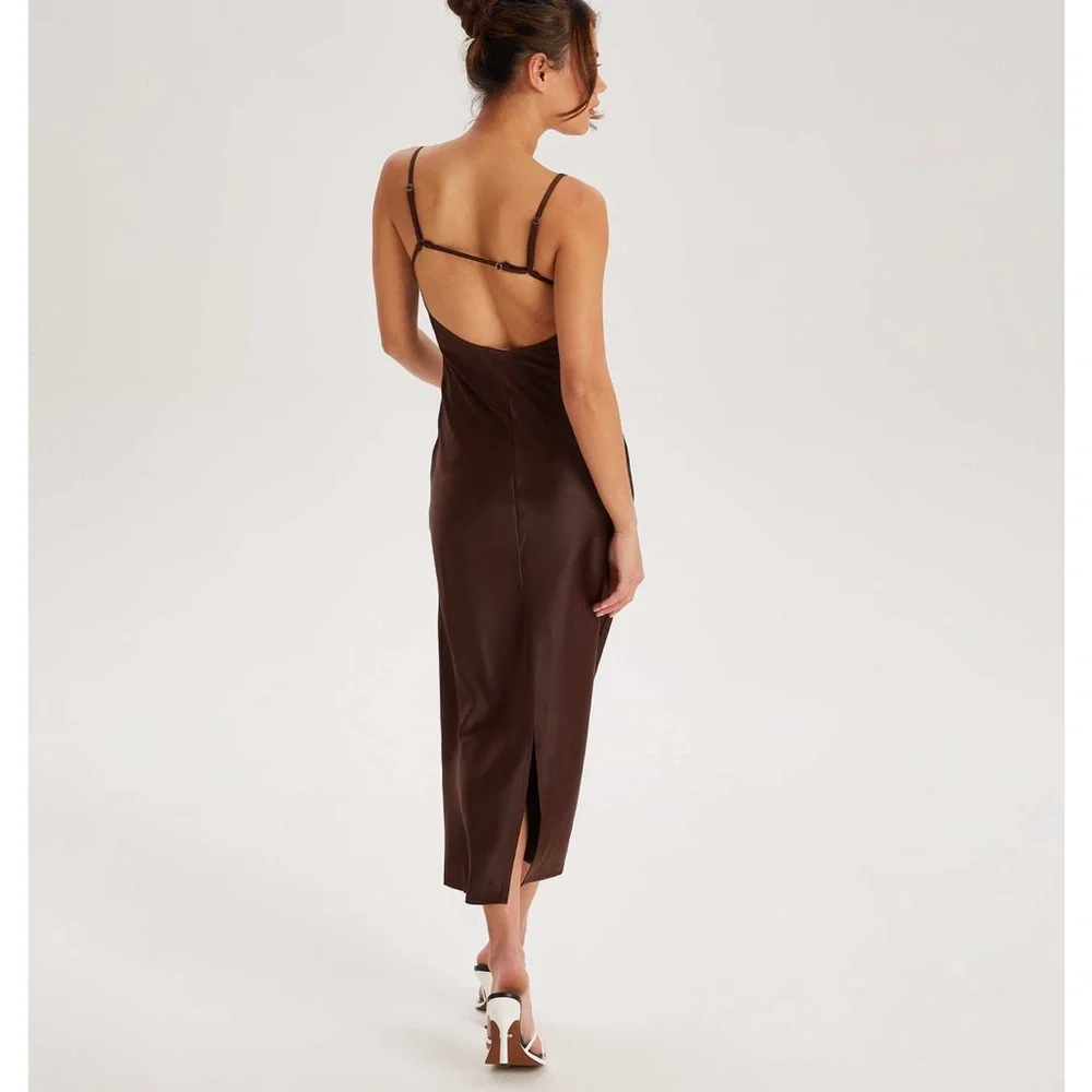 Micas Brown Satin Dress - Picture 4 of 4